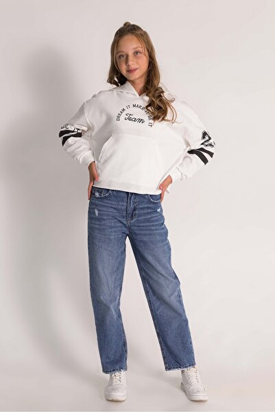 DMB BOYS & GIRLS Visok struk Pantalone za devojčice od teksasa sa podesivim s...