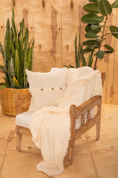 MYLASA HOME MylasaHome Husă de pernă cu model definitiv de muselină cu 4 stra...