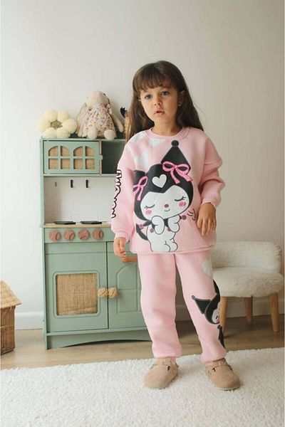 MİNİKO KİDS Girl's Kuromi Model Cotton Cycling Collar 3 Rope Charton Suit