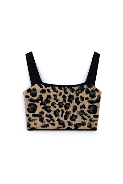 İpekyol Leopar jakarlı ve işlemeli triko