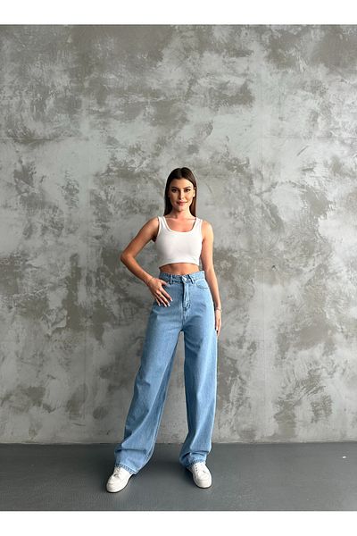 Linarose Pantaloni de damă, gri, largi, cu picioare largi, comozi, blugi largi