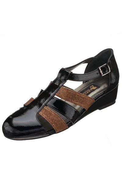 İriadam 41-42-43-44 Numbers K0320 Black Patent Leather Copper Detailed Belted Wedge Large Size Women's Shoes