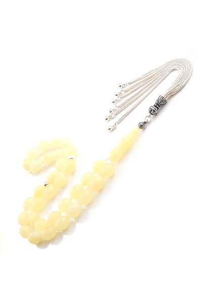 TESBİHCİBABA Ice Amber- White Tiger Fringed Tassel Drop Amber Prayer Beads