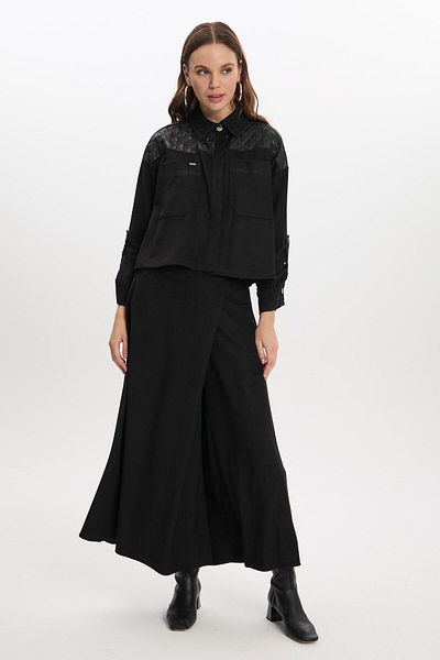 Zühre Quilted Detailed Black Double Suit with Pockets Tk-1403