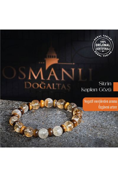 OSMANLI DOĞAL TAŞ Natural Stone Citrine Tiger Eye Bracelet - Negative Energy