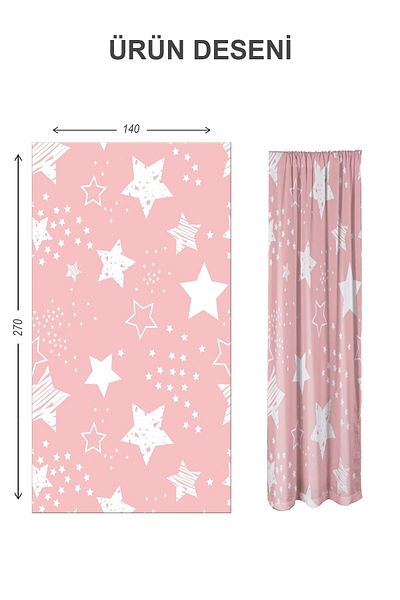 Doruklar Home Collection Digital Printing Washable Star Pattern 2 Wings Baby and Children's Room Background Curtain