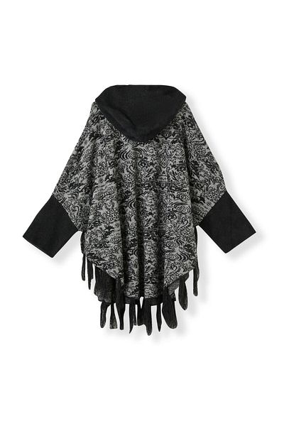 Uludağ Triko Women's Black Gray Hooded Towel Poncho