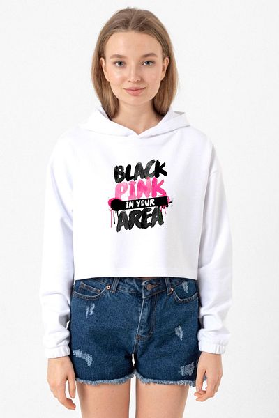 Tshirthane White Optical Women's Crop Hoodie - Black Pink in Your Area
