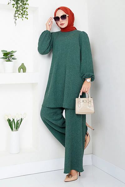 LUQ fasion Women's Emerald Green Oversize 2 Piece Set