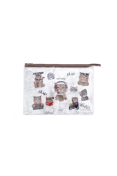 VUKİ Clear A4 File - Cat Glitter and Watery Zipper