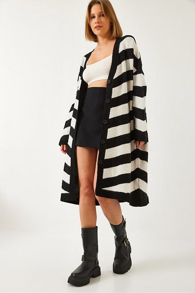 Bianco Lucci Women's Striped Long Cardigan 241049 60261148
