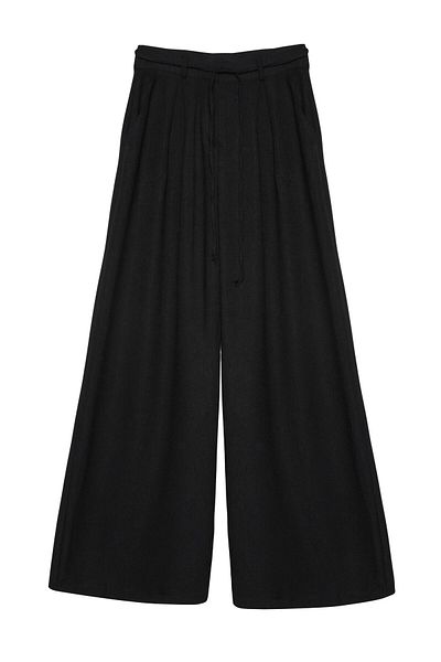 Quzu Wide Leg Fabric Front Lace Detailed Trousers