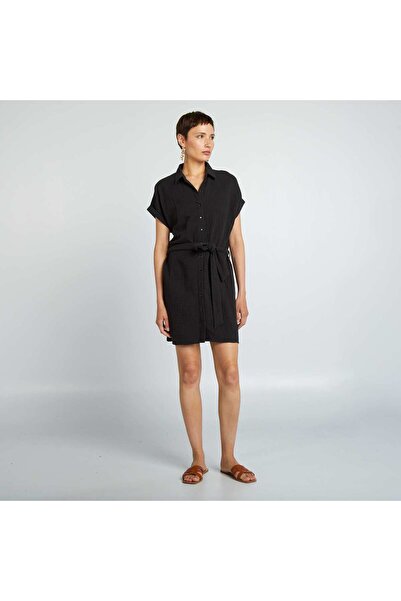 KIABI Short shirt-style double cotton gauze dress black