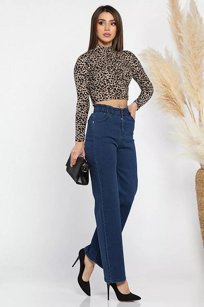 GÜLSELİ Navy Blue Double Button Detailed Wide Leg Lycra Women's Jeans