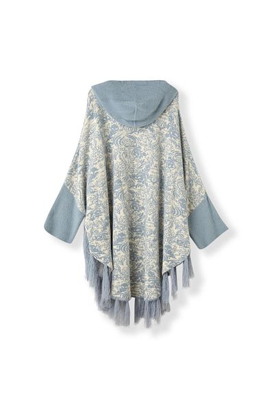 Uludağ Triko Women's Indigo Gray Hooded Towel Poncho