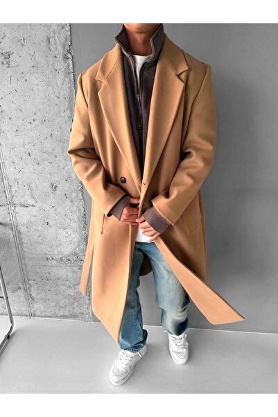 ablukaonline Ανδρικό παλτό με ζώνη Tan