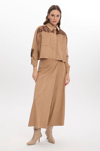 Zühre Quilted Detailed Pocketed Beige Double Suit Tk-1403