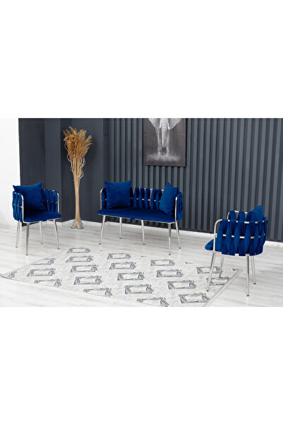 Rozexi Sarmaşık Çay Seti Takımı Lacivert Koltuk Takımı Oturma Odası Kafe Antr...