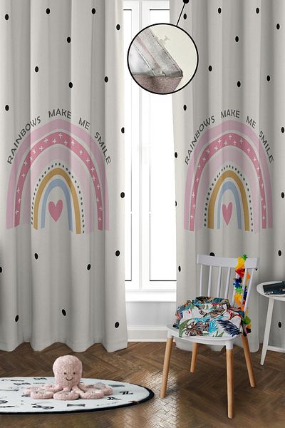 Doruklar Home Collection Digital Printing Washable Rainbow Pattern 2 Wings Baby and Children's Room Background Curtain
