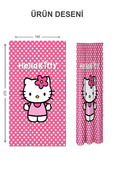 Doruklar Home Collection Digital Printing Washable Hello Kitty Pattern 2 Wings Baby and Children's Room Background Curtain
