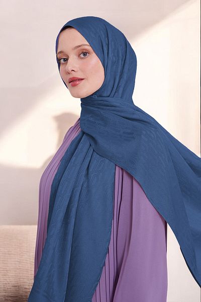 ihvanonline Γυναικείο σάλι Blue Jacquard Indigo - Chain Pattern Hijab