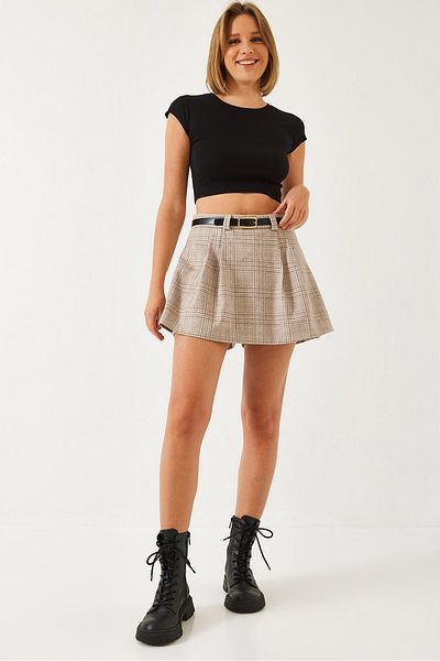 Bianco Lucci Fusta de damă cu model în carouri cu bretele și pantaloni scurți 60261128