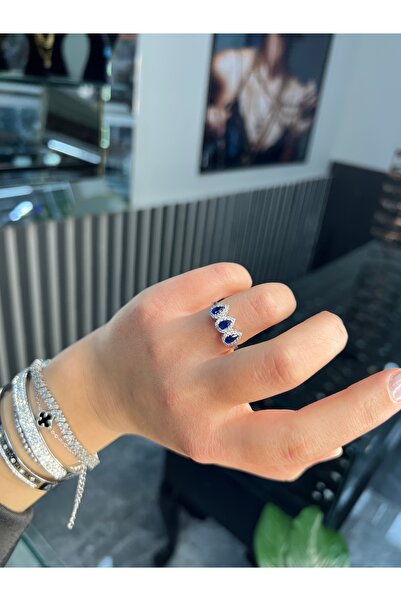925Silver 3 taşlı damla yüzük