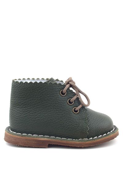 Rakerplus Handmade Genuine Leather Khaki Green Lace-Up Baby Boots