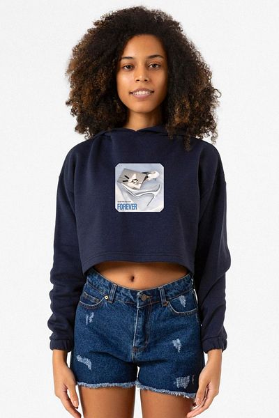 Tshirthane Navy Blue Hooded Crop Women Babymonster Forever T-Shirt