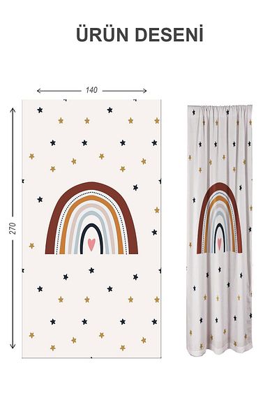 Doruklar Home Collection Digital Printing Washable Rainbow Pattern 2 Wings Baby and Children's Room Background Curtain