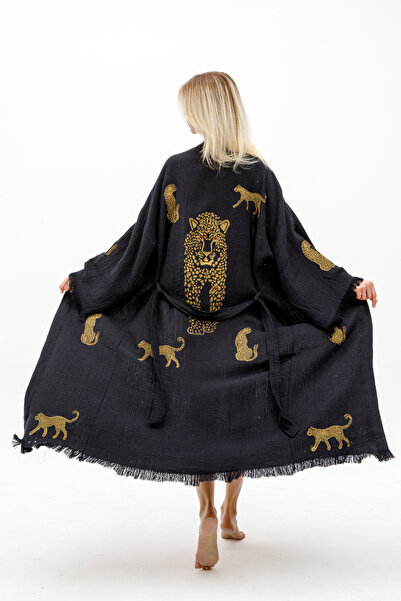 MONO %100 pamuk leopar baskı müslin kimono