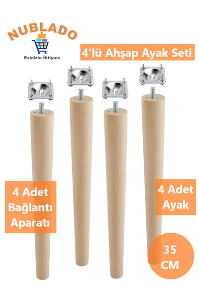 NUBLADO Wooden (35 cm) Coffee Table Table Pouf Stool Tv Unit Leg Feet Set of 4 with M8 Bolts Connection Apparatus