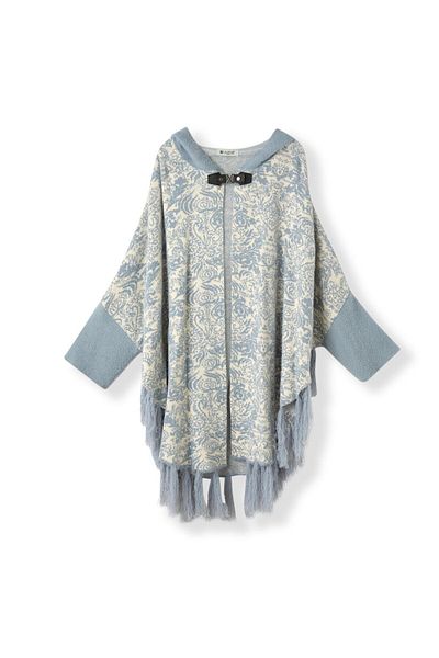 Uludağ Triko Women's Indigo Gray Hooded Towel Poncho