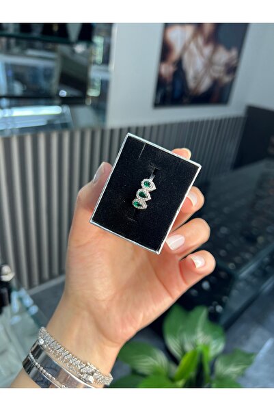 925Silver 3 taşlı damla yüzük