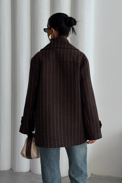 Ortaya Çık Brown Herringbone Pattern Stamp Coat