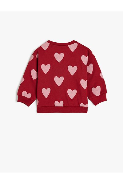 Koton Heart Patterned Cotton Long Sleeve Crew Neck Sweatshirt