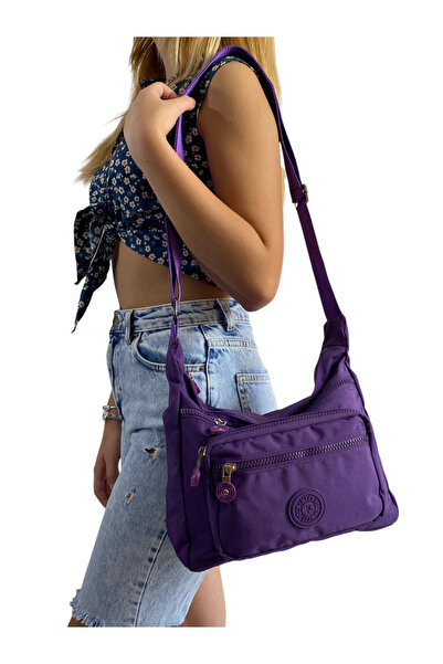 MEET POLO Geantă de umăr pentru femei, cu 4 compartimente, din țesătură mov, impermeabilă