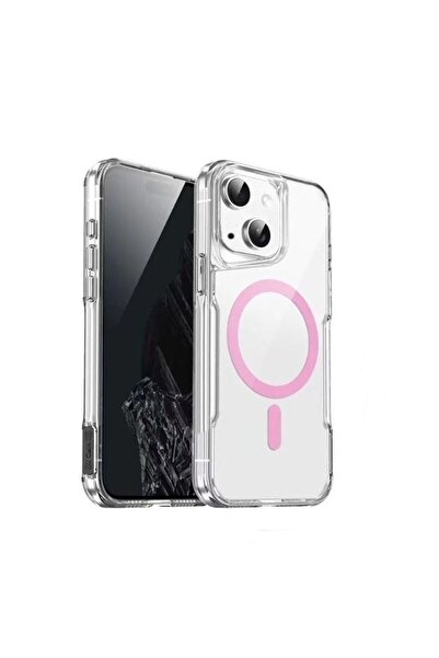 Gpack Apple iPhone 15 Plus Kılıf Magsafe Renkli Şeffaf Sert Mika T-Max ALP Pembe