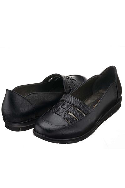 İriadam A8512 Black Leather Gear Sole Wide Mold Large Size Women's Shoes on Numbers 41-42-43-44