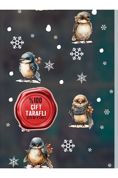 AlyMarkt Σετ αυτοκόλλητων 2025 Cute New Year Birds and Snowflakes 100% διπλής όψης - Πρωτοχρονιάτικη διακόσμηση