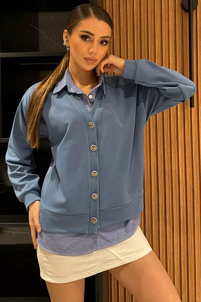 GÜLSELİ Navy Blue Women's Cardigan Combination Shirt