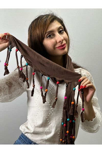 Gönülden Tasarım Кафяв дамски шал - 160x40 см, дървен шал с мъниста Pency