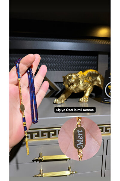 Tesbih-i Hazır Tesbihçilik Kişiye Özel İsimli Bilekboy Özel Renk Kesme Ateş Kehribar Tesbih 14 Ayar Altın Kaplama Püskül