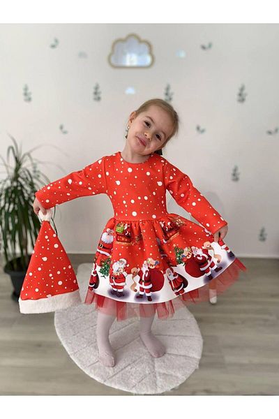 RAPAPA Girl's Christmas Dress with Red Hat - New Year's New Year's Themed 2517