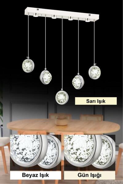 İstanbul Avize İstanbul Avize Dünya Yemek Masası 5'li Gümüş Kumandalı 3 Renk Ledli Modern Lüx Led Avize