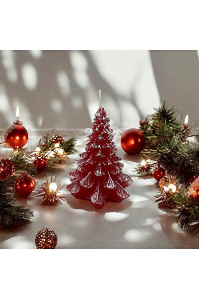 magnocandles Χριστουγεννιάτικο Πεύκο Κόκκινο Ασημί Κερί 9 εκ