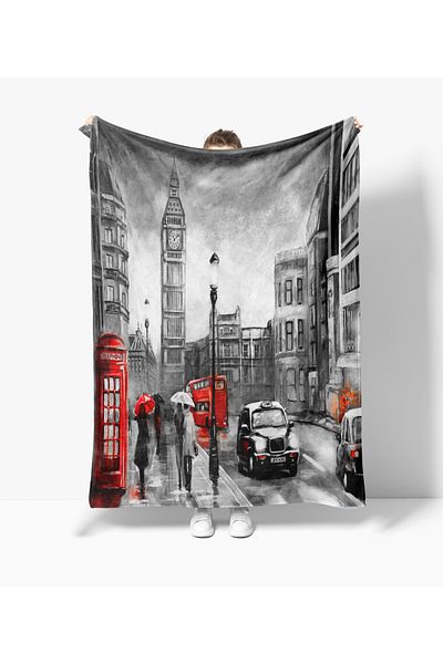 Erays Home Paris Eiffel City Pattern Printed Fleece Tv Blanket