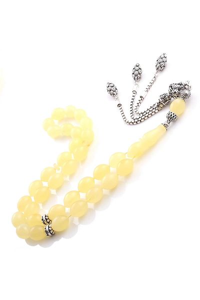 TESBİHCİBABA Ice Amber- White Tiger Misty Structure Drop Amber Rosary