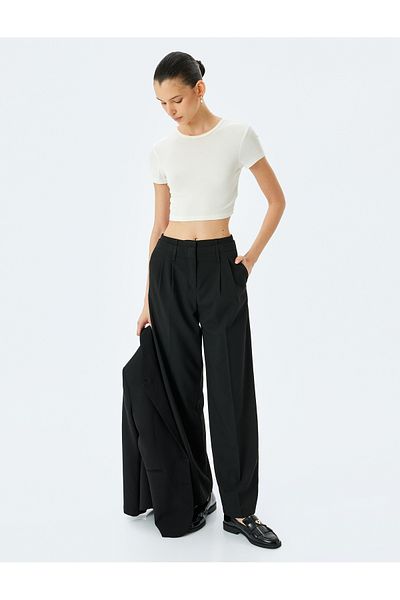 Koton Straight Wide Leg Fabric Trousers with Pockets