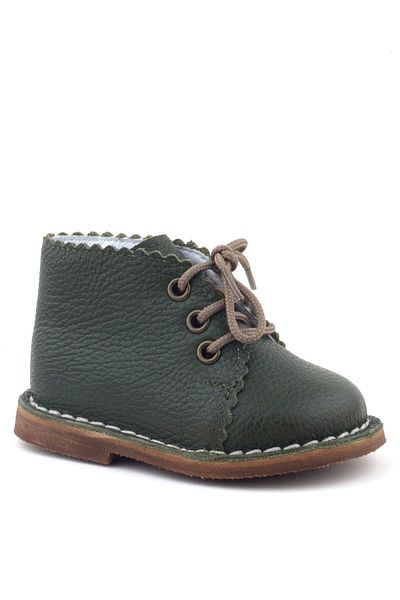 Rakerplus Handmade Genuine Leather Khaki Green Lace-Up Baby Boots
